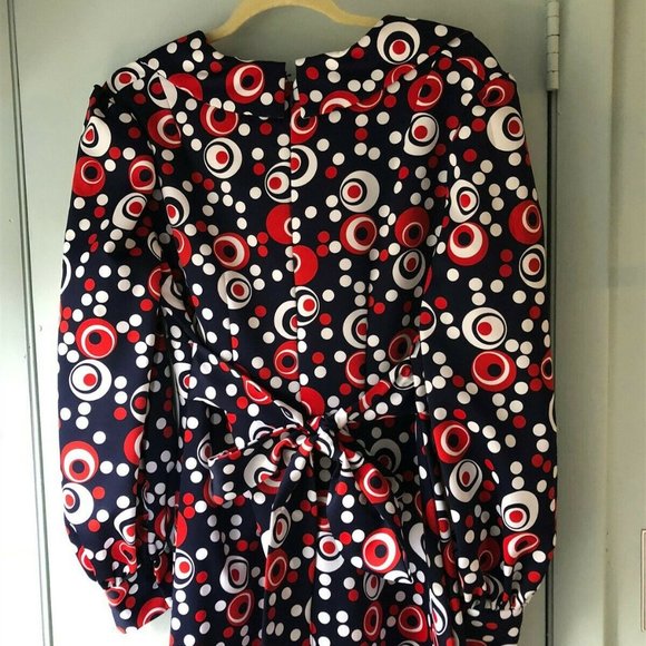 70's maxi dress red white blue polka dot geometric - Picture 7 of 8